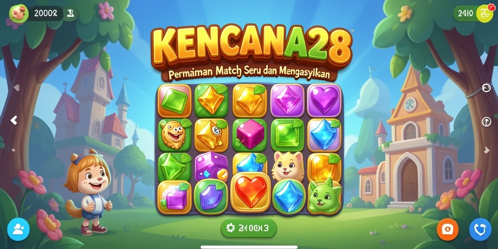 Tampilan gameplay Match-3 yang seru dan penuh warna di KENCANA28.