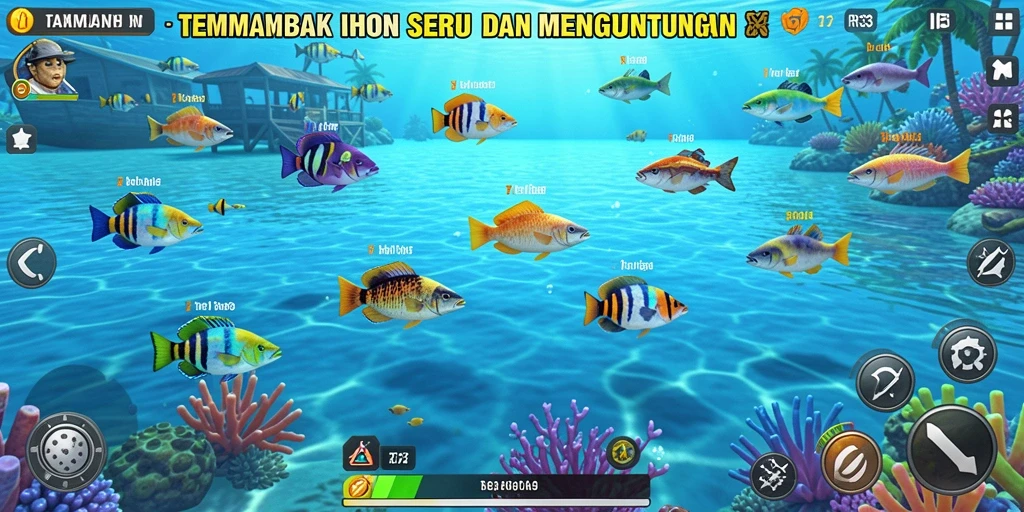 Screenshot gameplay RR33 yang menunjukkan serunya menembak ikan.